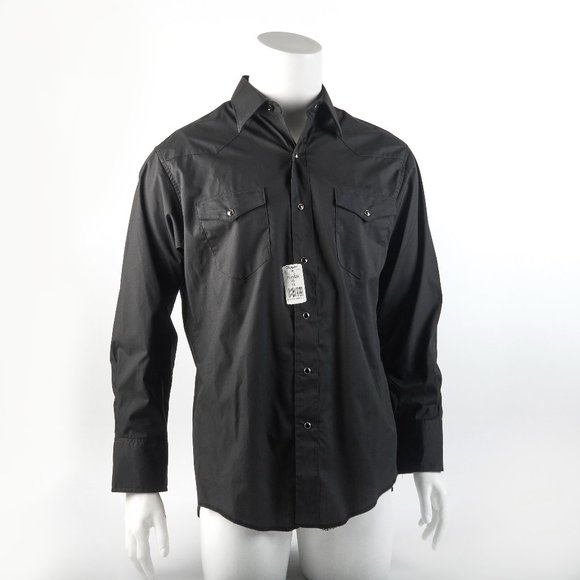 Wrangler Men's 16 x 33 Men's fitted Black Snap Western Cowboy Shirt NWT NEW!!! - Picture 1 of 15